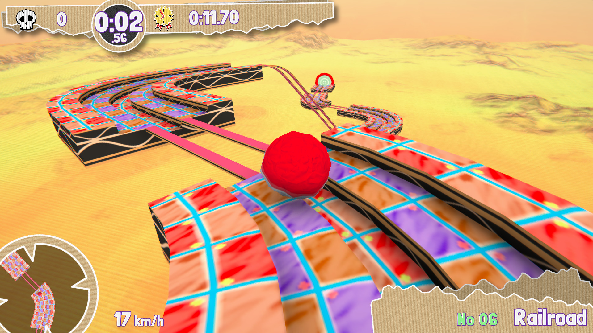 A screenshot of a ball soon to mount a track in Paperball