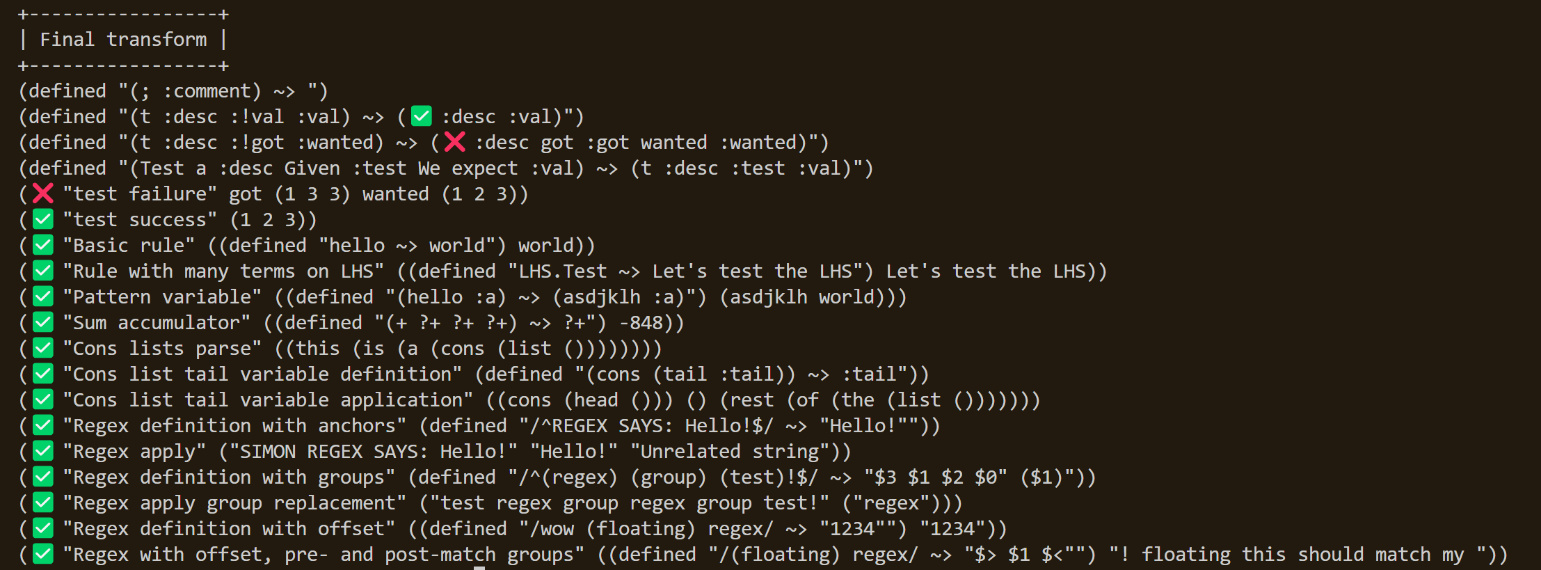 My passing regression tests!